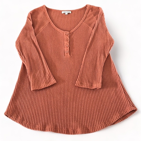 RAG POETS Waffle Knit 3/4 Sleeves Burnt/Orange Shirt Size Small - Picture 4 of 7